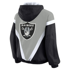 Las Vegas Raiders WEAR by Erin Andrews Women's Plus Size Retro Crinkle Full-Zip Hoodie Windbreaker Jacket Black/Gray