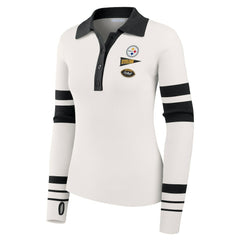 Pittsburgh Steelers WEAR by Erin Andrews Women's Ribbed Henley Polo Sweater White