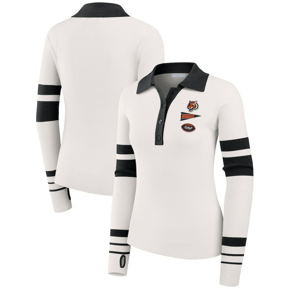 Cincinnati Bengals WEAR by Erin Andrews Women's Ribbed Henley Polo Sweater White