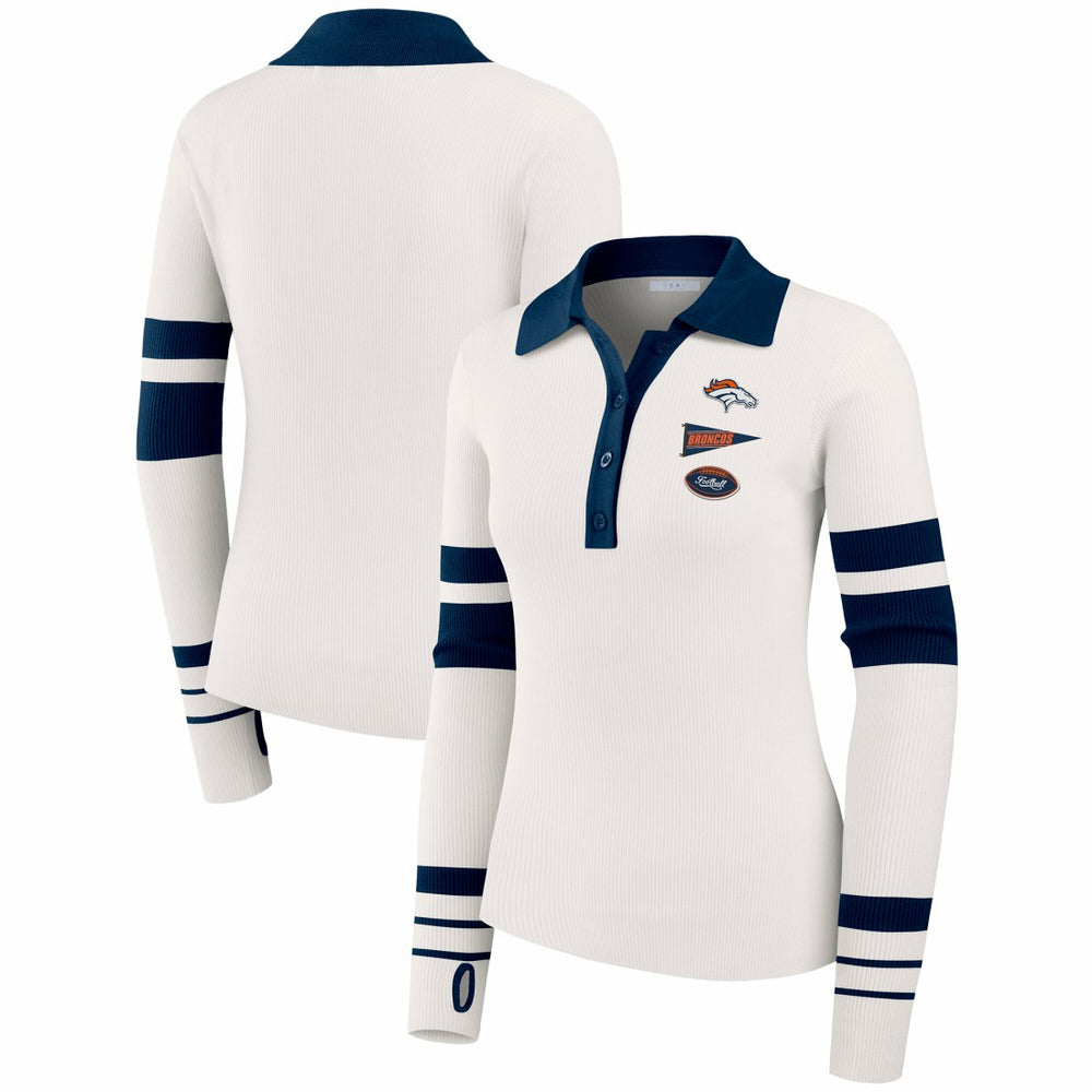 Denver Broncos WEAR by Erin Andrews Women's Ribbed Henley Polo Sweater White