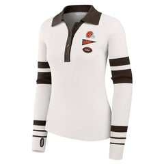 Cleveland Browns WEAR by Erin Andrews Women's Ribbed Henley Polo Sweater White