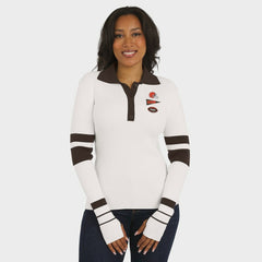 Cleveland Browns WEAR by Erin Andrews Women's Ribbed Henley Polo Sweater White