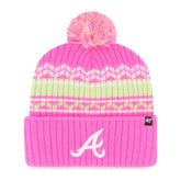 Atlanta Braves '47 Youth Polar Vortex Cuffed Knit Hat with Pom - Pink Hats