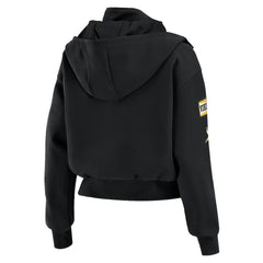 Minnesota Vikings WEAR by Erin Andrews Women's Tri-Blend Patch Pocket Cropped Full-Zip Bomber Hoodie Jacket Black