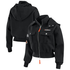 Cincinnati Bengals WEAR by Erin Andrews Women's Tri-Blend Patch Pocket Cropped Full-Zip Bomber Hoodie Jacket Black