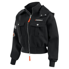 Cincinnati Bengals WEAR by Erin Andrews Women's Tri-Blend Patch Pocket Cropped Full-Zip Bomber Hoodie Jacket Black