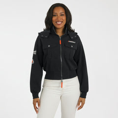 Cincinnati Bengals WEAR by Erin Andrews Women's Tri-Blend Patch Pocket Cropped Full-Zip Bomber Hoodie Jacket Black