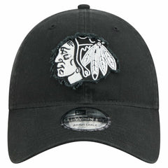 NHL Chicago Blackhawks New Era Stamp Fabric Applique 9TWENTY Adjustable Hat - Black