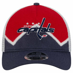 NHL Washington Capitals New Era Hockey Sock 9FORTY A-Frame M-Crown Adjustable Trucker Hat - Navy/Red