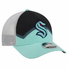 NHL Seattle Kraken New Era Hockey Sock 9FORTY A-Frame M-Crown Adjustable Trucker Hat - Light Blue/Deep Sea Blue