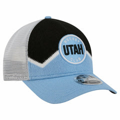 NHL Utah Mammoth New Era Hockey Sock 9FORTY A-Frame M-Crown Adjustable Trucker Hat - Light Blue/Black