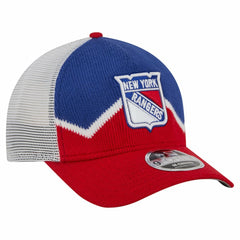 NHL New York Rangers New Era Hockey Sock 9FORTY A-Frame M-Crown Adjustable Trucker Hat - Red/Blue