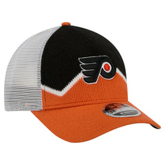 NHL Philadelphia Flyers New Era Hockey Sock 9FORTY A-Frame M-Crown Adjustable Trucker Hat - Orange/Black