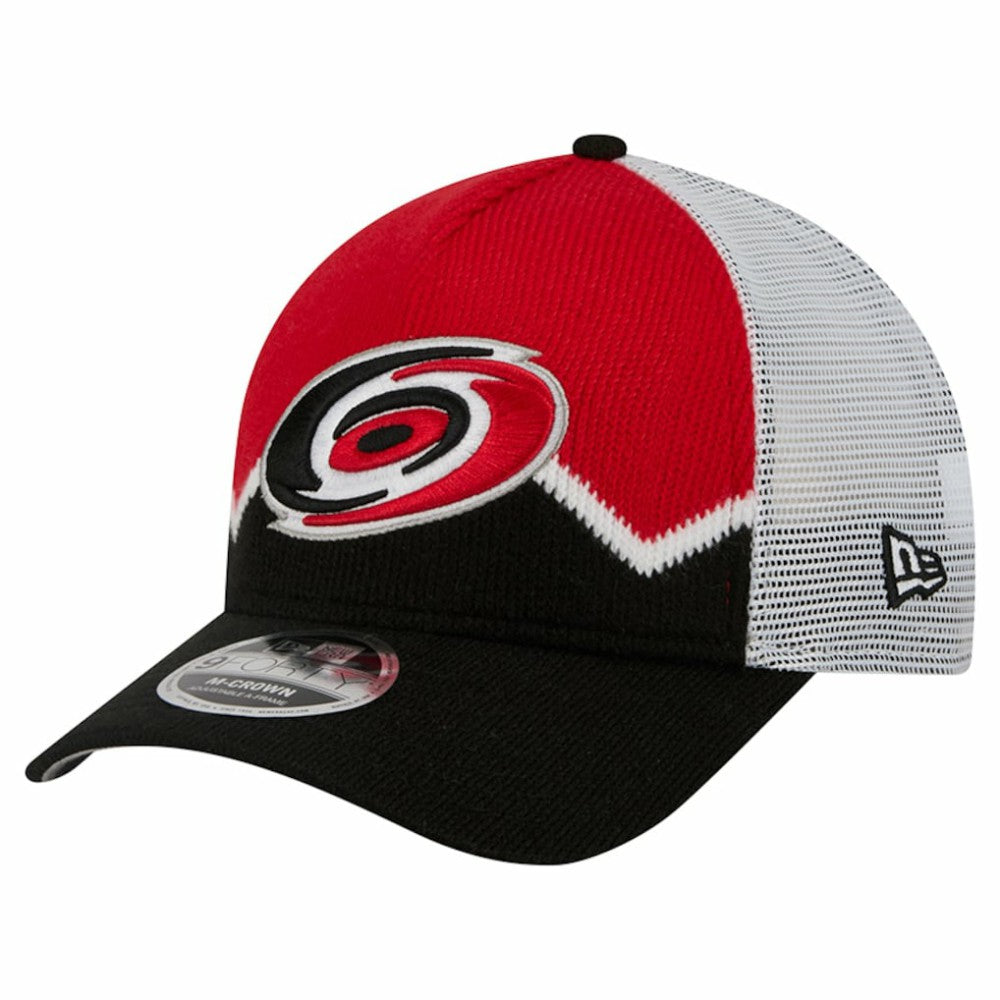 NHL Carolina Hurricanes New Era Hockey Sock 9FORTY A-Frame M-Crown Adjustable Trucker Hat - Black/Red