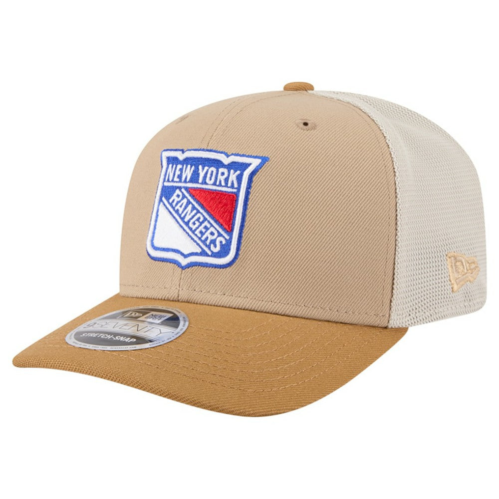 NHL New York Rangers New Era Two-Tone Trucker 9SEVENTY Stretch Snap Adjustable Hat - Tan/Light Brown