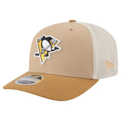 NHL Pittsburgh Penguins New Era Two-Tone Trucker 9SEVENTY Stretch Snap Adjustable Hat - Tan/Light Brown