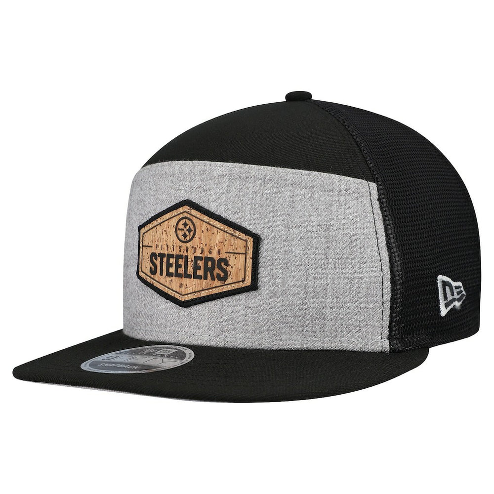 Pittsburgh Steelers New Era Cork Split Panel 9FIFTY Trucker Snapback Hat Gray/Black