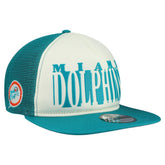 Miami Dolphins New Era Throwback Cutout A-Frame 9FIFTY Snapback Hat Cream/Aqua