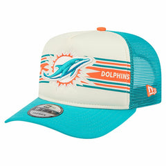 Miami Dolphins New Era Banner A-Frame 9FIFTY Trucker Snapback Hat Cream/Aqua