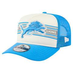 Detroit Lions New Era Banner A-Frame 9FIFTY Trucker Snapback Hat Cream/Blue
