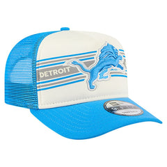 Detroit Lions New Era Banner A-Frame 9FIFTY Trucker Snapback Hat Cream/Blue