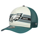 Philadelphia Eagles New Era Youth Banner 9FIFTY A-Frame Adjustable Trucker Hat Cream/Midnight Green