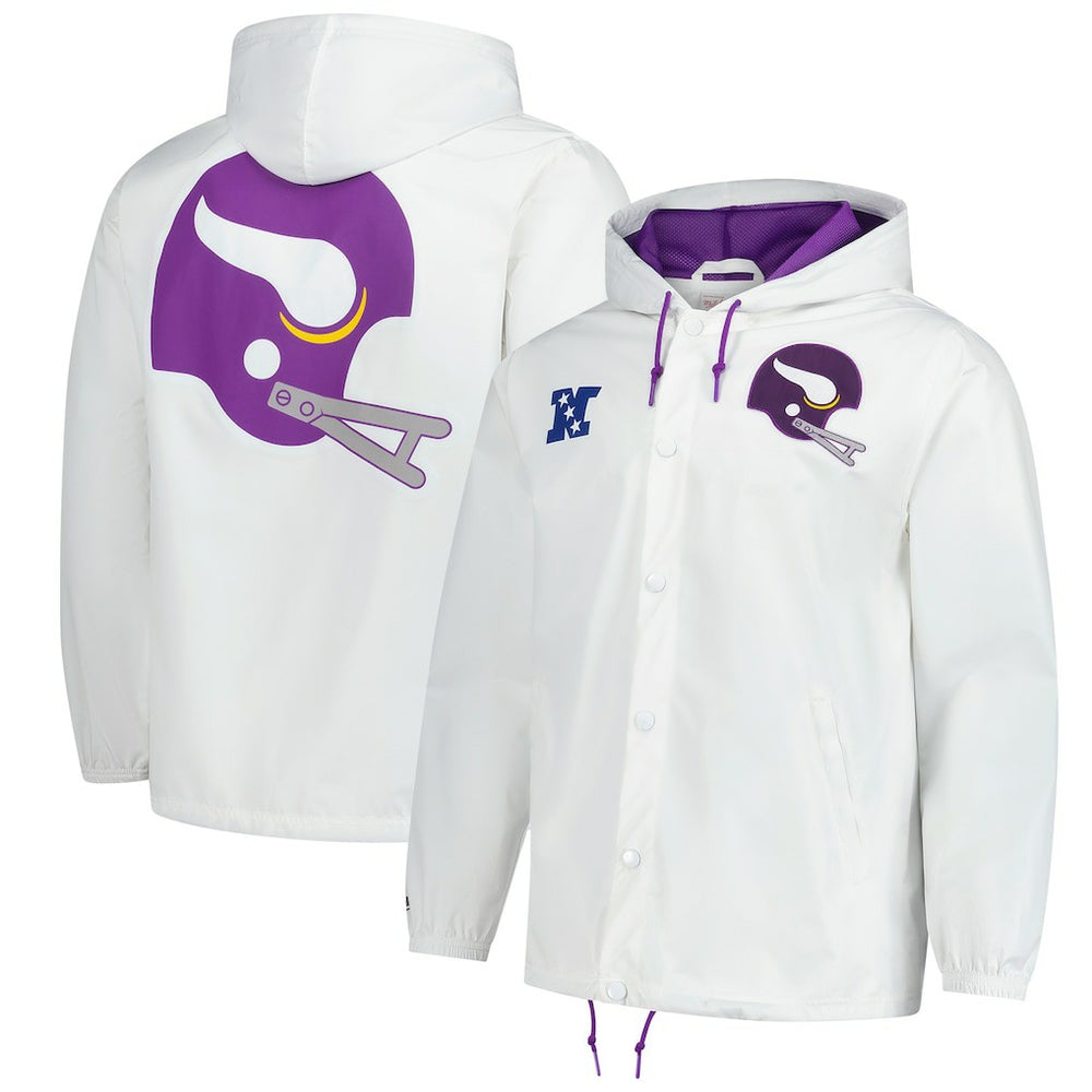 Minnesota Vikings Vintage Logo Coaches Full-Snap Hoodie Jacket White