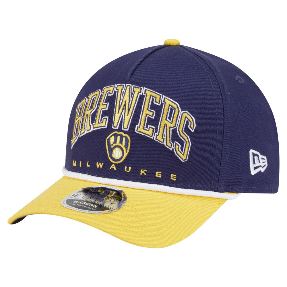 Milwaukee Brewers New Era Arch 9FORTY A-Frame M-Crown Adjustable Hat - Navy/Gold Hats