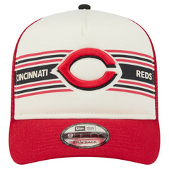 Cincinnati Reds New Era Banner A-Frame 9FIFTY Trucker Snapback Hat - Cream/Red Hats