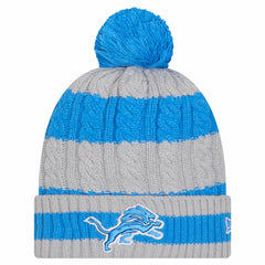 Detroit Lions New Era Women's Braided Cuffed Knit Hat with Pom Blue