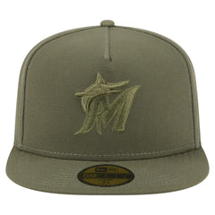 Miami Marlins New Era Color Pack A-Frame 59FIFTY Fitted Hat - Olive Hats