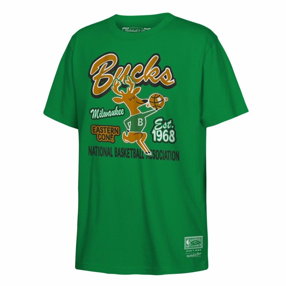 Milwaukee Bucks Youth Retro Mascot Script T-Shirt Kelly Green