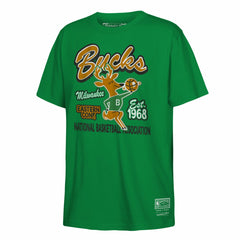 Milwaukee Bucks Youth Retro Mascot Script T-Shirt Kelly Green