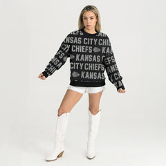 Kansas City Chiefs Gameday Couture Women's Oversized Hype Era Rhinestone Text Sweatshirt Black
