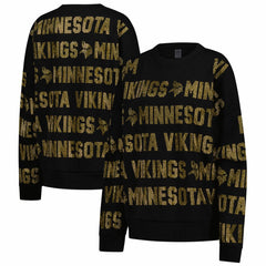 Minnesota Vikings Gameday Couture Women's Oversized Hype Era Rhinestone Text Sweatshirt Black