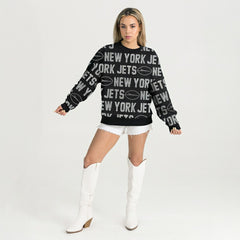 New York Jets Gameday Couture Women's Oversized Hype Era Rhinestone Text Sweatshirt Black