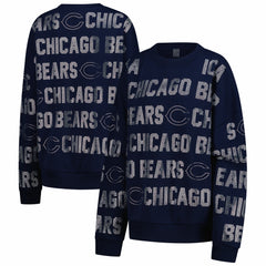 Chicago Bears Gameday Couture Women's Oversized Hype Era Rhinestone Text Sweatshirt Navy