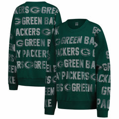 Green Bay Packers Gameday Couture Women's Oversized Hype Era Rhinestone Text Sweatshirt Green
