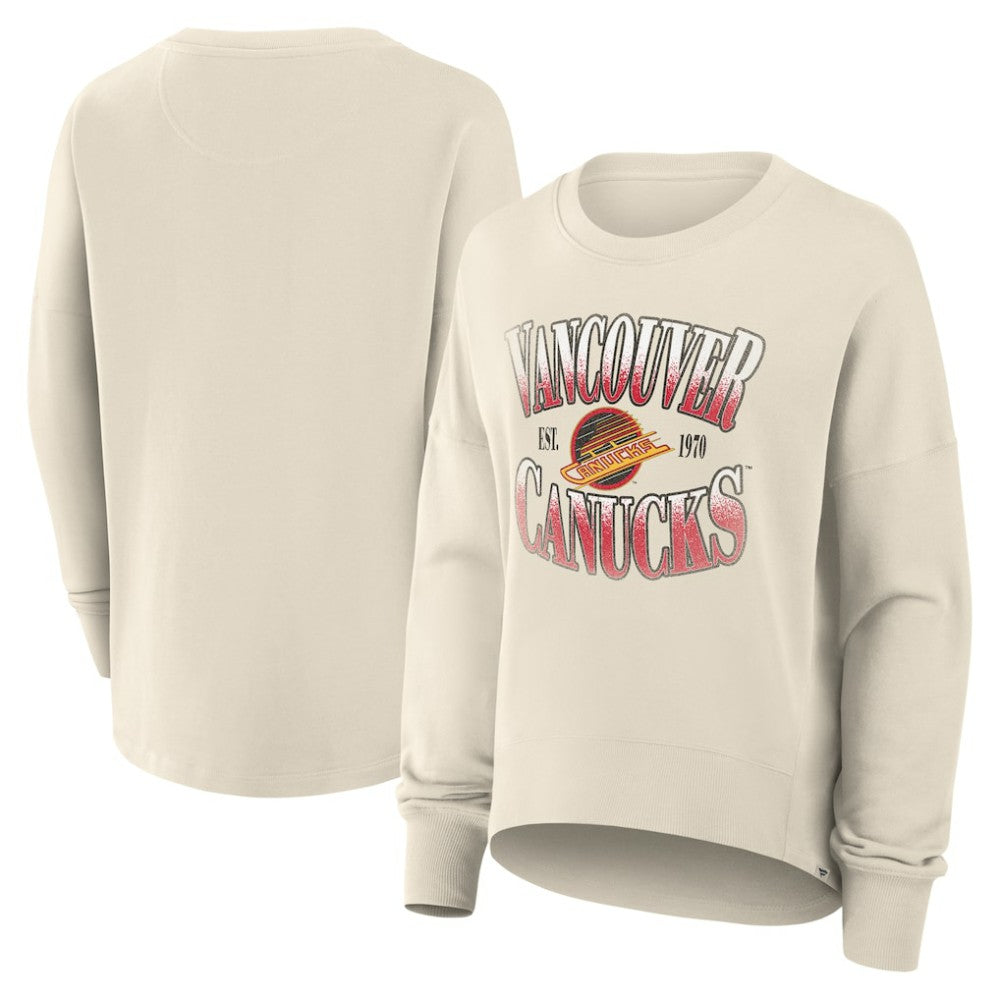 NHL Vancouver Canucks Fanatics Women's Oversized Vintage Slice Pullover Sweatshirt - Cream