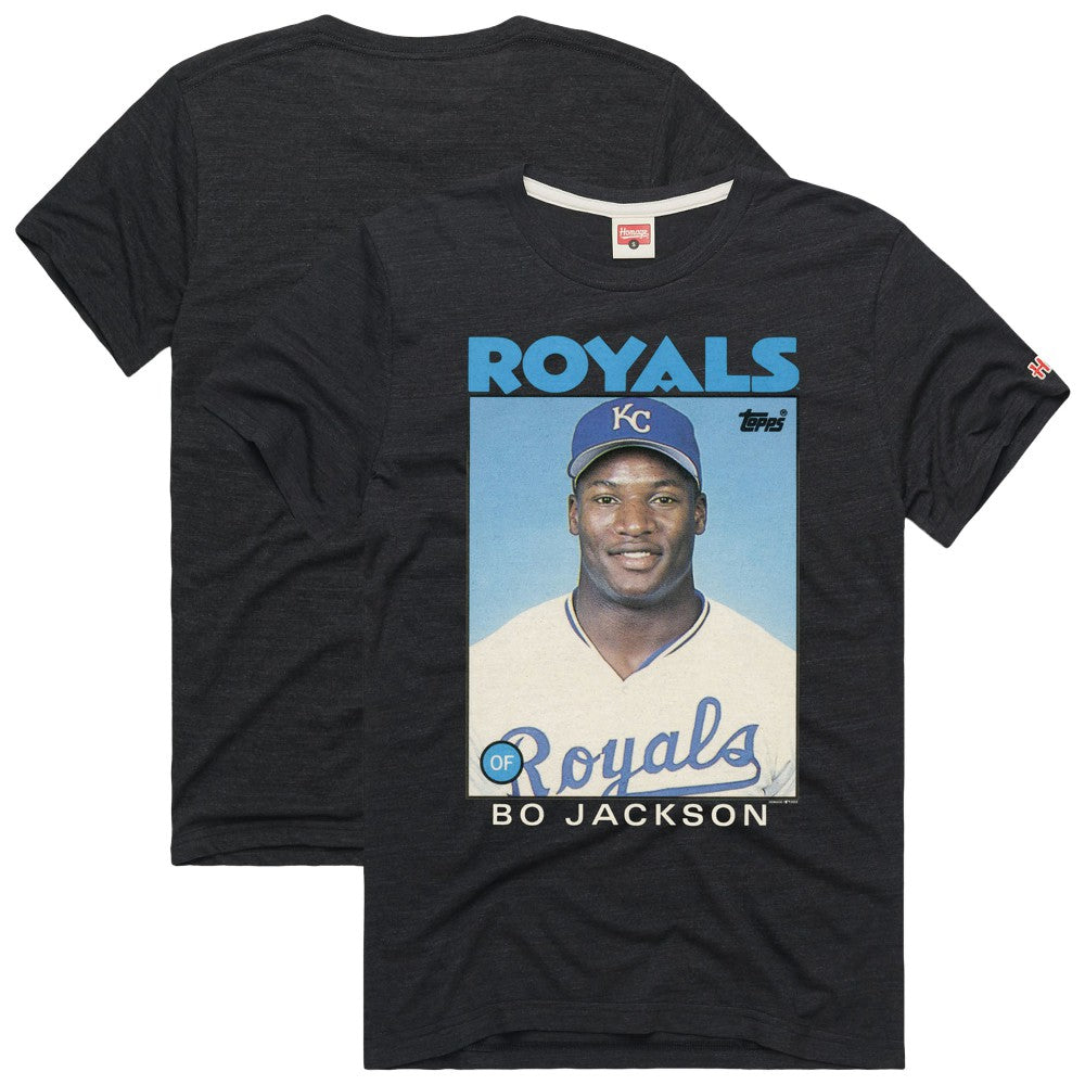 Bo Jackson Kansas City Royals Homage 1986 Topps Baseball Card Player T-Shirt - Charcoal T-shirts
