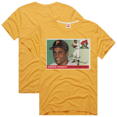 Roberto Clemente Pittsburgh Pirates Homage 1955 Topps Baseball Card Player Tri-Blend T-Shirt - Gold T-shirts