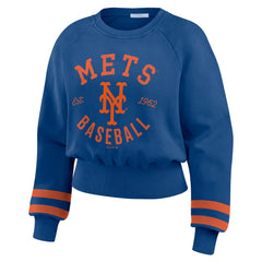 New York Mets WEAR by Erin Andrews Women's Vintage Washed Cropped Pullover Sweatshirt - Royal Pullover