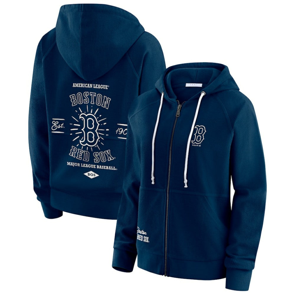 Boston Red Sox WEAR by Erin Andrews Women's Vintage Full-Zip Raglan Hoodie - Navy Hoodies