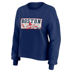 Boston Red Sox WEAR by Erin Andrews Women's Heavy Rugby Jersey Cropped Long Sleeve T-Shirt & Shorts Lounge Set - Navy Jerseys