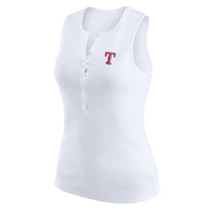 Texas Rangers WEAR by Erin Andrews Women's Rib-Knit Henley Tank Top - White Tanks