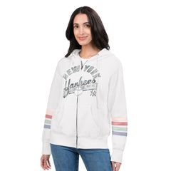 New York Yankees G-III 4Her by Carl Banks Women's Naamah Sleeve Stripe Fleece Full-Zip Hoodie - White Hoodies