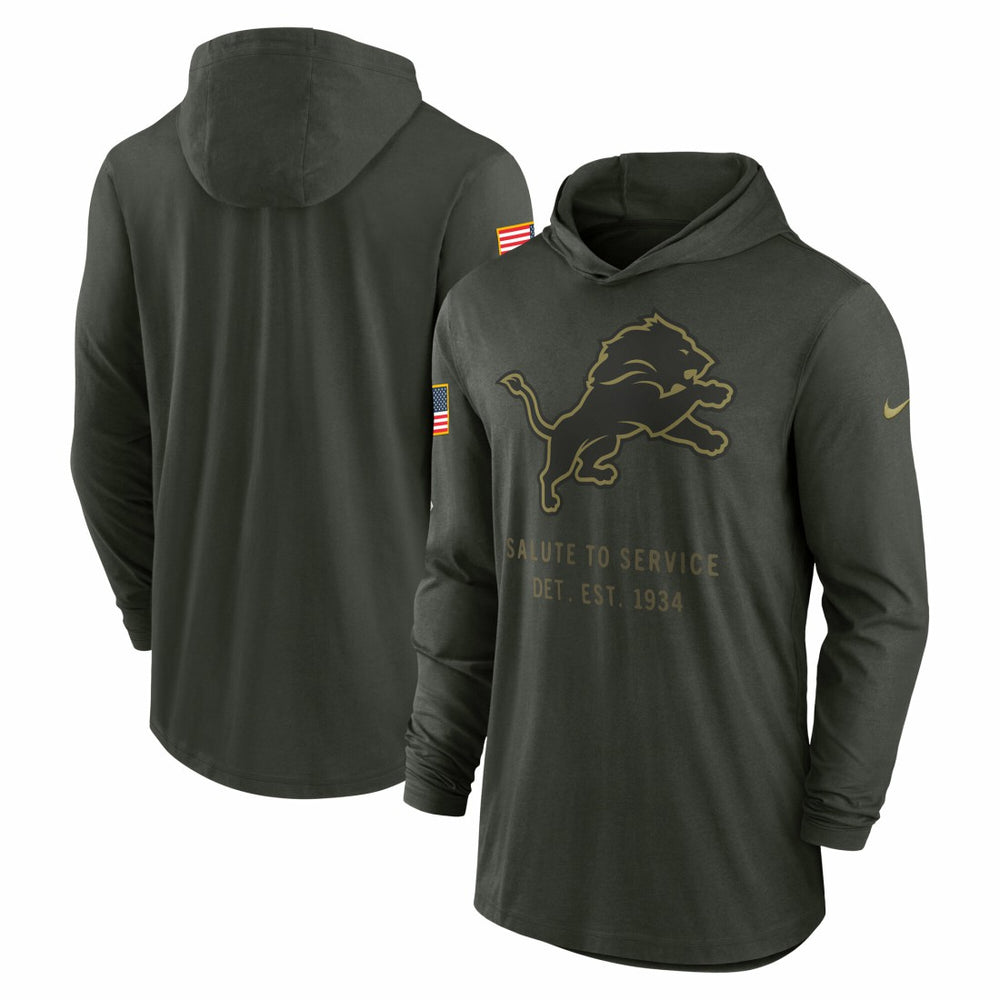 Detroit Lions 2025 Salute to Service Sideline Dri-FIT Lightweight Hooded Pullover Forest Green