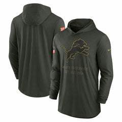 Detroit Lions 2025 Salute to Service Sideline Dri-FIT Lightweight Hooded Pullover Forest Green