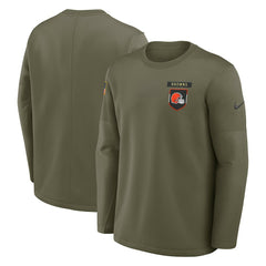 Cleveland Browns 2025 Salute to Service Sideline Coaches Therma-FIT Long Sleeve Shirt Olive