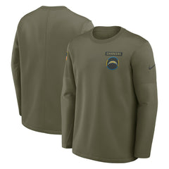 Los Angeles Chargers 2025 Salute to Service Sideline Coaches Therma-FIT Long Sleeve Shirt Olive